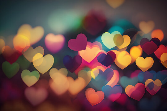 Couple, colorful bokeh hearts.