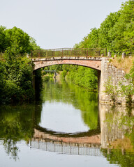 Fototapeta na wymiar Two Small Bridges on the River Yonne, France