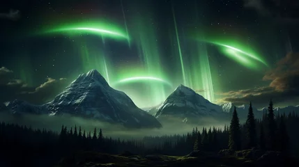 Crédence de cuisine en verre imprimé UFO A breathtaking aurora borealis caused by particles from an asteroids tail, with UFOs blending into the natural light show
