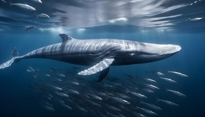 A Blue Whale Swimming Through A School Of Sardines Upscaled 6