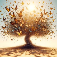 Stunningly surreal image of a swarm of butterflies taking on the shape of a large, complex tree.
