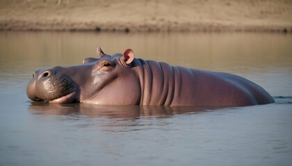 A Hippopotamus With Its Massive Body Partially Sub Upscaled 2