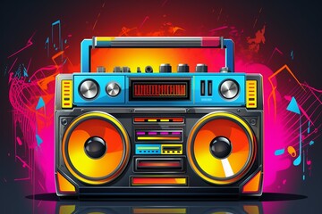 Fototapeta na wymiar Old-school boombox with a digital touch screen interface, vector art merging classic beats with new-age tech