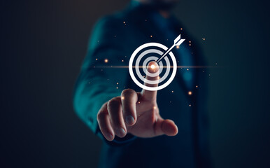 businessman holding target icon Business Growth and Vision, target Plans and Business Strategies...