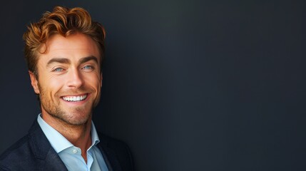 Naklejka premium A businessman in a suit and tie is smiling and looking at the camera