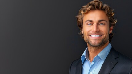 Naklejka premium A businessman in a suit and tie is smiling and looking at the camera