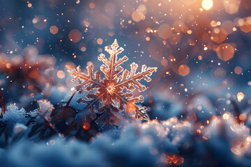 Fototapeta premium Love bokeh, winter snowflakes.