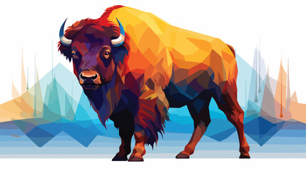 Rainbow bison bull polygon character design flat 