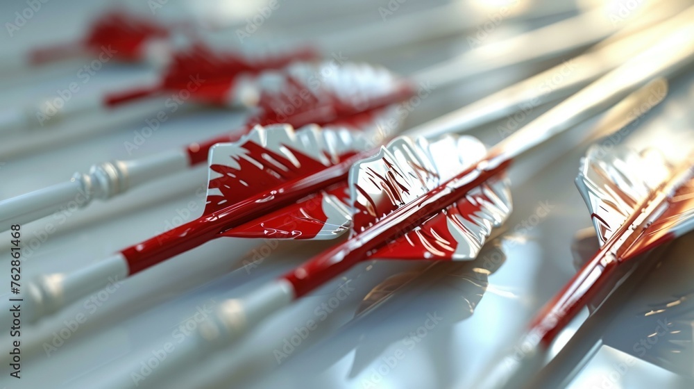 Poster a row of arrows with red and white paint. generative ai.