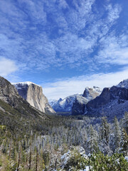 Winter's Majesty from Tunnel View: A Panoramic Vista of Snow-Clad Yosemite Mountain in the National Park of the United States