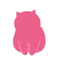 前を向いて座る猫のシルエット　クレヨンタッチ　ピンク