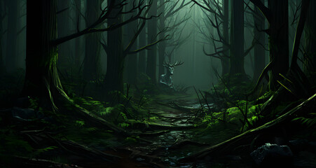 a person walking through a dark spooky forest