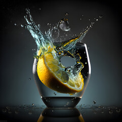 Splash water lemon to drink glass.