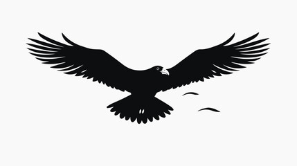 Naklejka premium Silhouette of a flying seagull. Black and white 