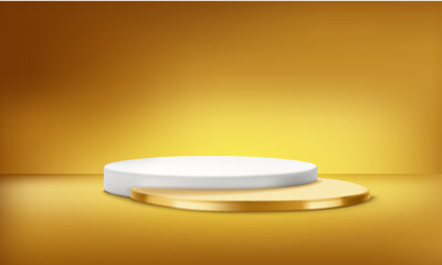 golden 3d pedestal stand product backdrop with design space