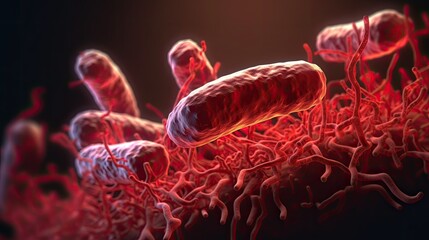 close up of 3d microscopic bacteria - obrazy, fototapety, plakaty