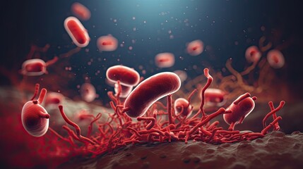close up of 3d microscopic bacteria - obrazy, fototapety, plakaty