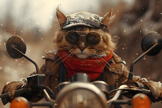 オートバイに乗っている猫