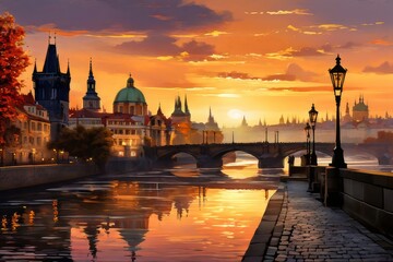 a Downtown, street and historic, evening in the cit