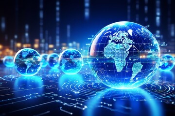 Fototapeta premium Futuristic finance cityscape concept, Financial data visualization 3D blue city model,