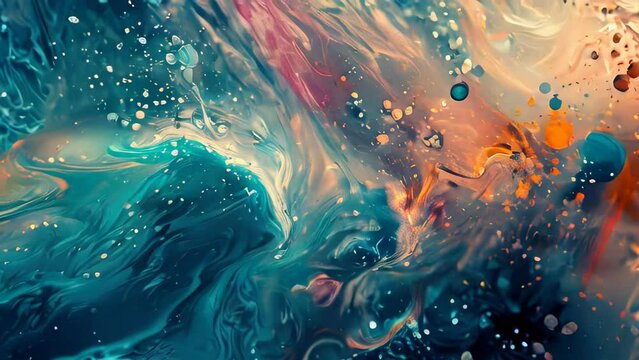 abstract background with blue and orange paint splashes.