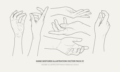 
A collection of retro-styled, detailed illustrations of hand gestures, showcasing hand-drawn design elements.