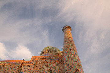 Close up on the dome of the Madrasah on Registan square, Samarkand, Uzbekistan