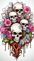 Skulls and Flowers Illustration

