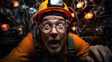 Man Wearing Hard Hat and Glasses