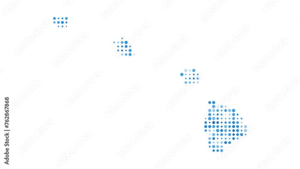 Poster hawaii dotted digital map. map of hawaii with pulsating colored circles. shape of the us state fille