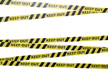Keep out, police line, Caution lines isolated. Warning tapes. Danger signs.
