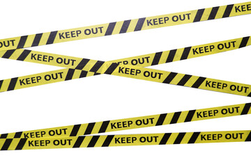 Keep out, police line, Caution lines isolated. Warning tapes. Danger signs.