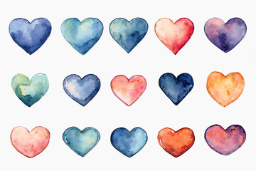 Fototapeta premium Watercolor Isolated Hearts