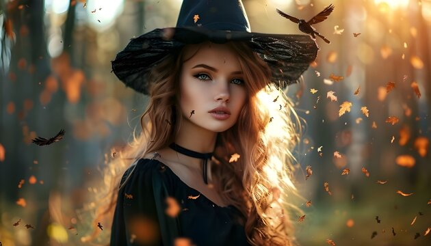 Attractive witch in the forest