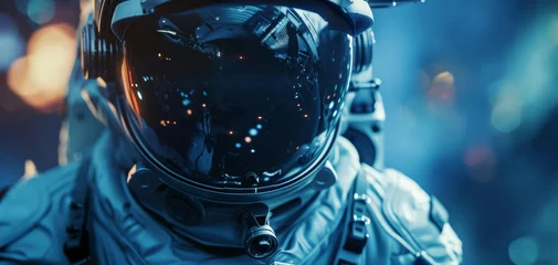 Foto op Canvas A futuristic astronauts suit is shown in closeup with intricate layers of aerogel incorporated into its design to provide thermal insulation and protection against micrometeoroids © Justlight