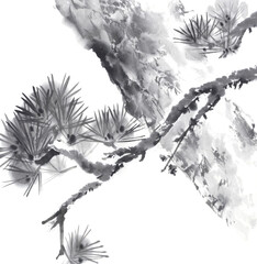 水墨画　松の幹と枝