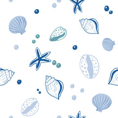 Sea creatures, Childrens cute pattern, shells, starfish, bubble, seamless pattern, Hello summer,  summer vibes, digital paper, wrapping paper, kids  illustration