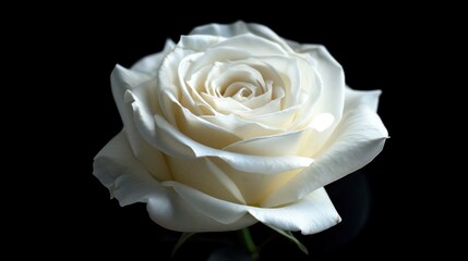 Close up of white flower rose on isolated black background, Copy space. generative AI image - obrazy, fototapety, plakaty