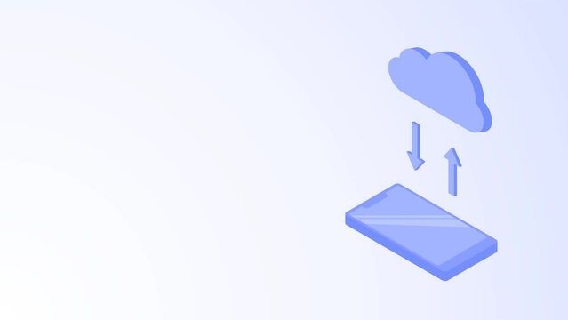 Animated cloud data transfer technology isometric concept with copy space on white background.
