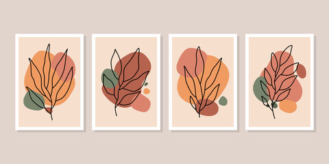 botanical wall art vector set. Foliage line art drawing with abstract shape. Abstract Plant Art design for print, cover, wallpaper, Minimal and natural wall art. Vector illustration.