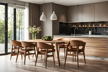 Chic Interior Design: Modern Dining Room with Wooden Chairs
