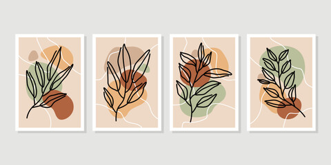botanical wall art vector set. Foliage line art drawing with abstract shape. Abstract Plant Art design for print, cover, wallpaper, Minimal and natural wall art. Vector illustration.