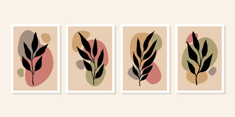 Fototapeta na wymiar set of collection abstract share floral. foliage line art drawing . abstract leaf plant art design for print, poster, wallpaper, nature wall art