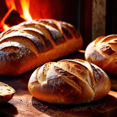 Artesenal resh baked bread from traditional old fashioned wood fired oven