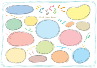 ぐるぐるペンタッチの落書きフレーム/グレーライン