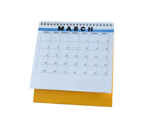March 2024 calendar. Page of the annual a desk calendar isolated on transparent background. PNG File