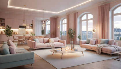 Scandinavian home interior design of modern living room in parisian apartment 2