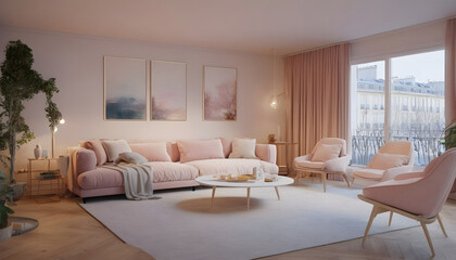 Naklejka na ściany i meble Scandinavian home interior design of modern living room in parisian apartment 4