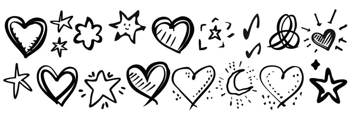 Clip Art Collection: Hand-Drawn Hearts and Stars With White Or Transparent Background 