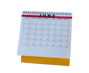June 2024 calendar. Page of the annual a desk calendar isolated on transparent background. PNG File